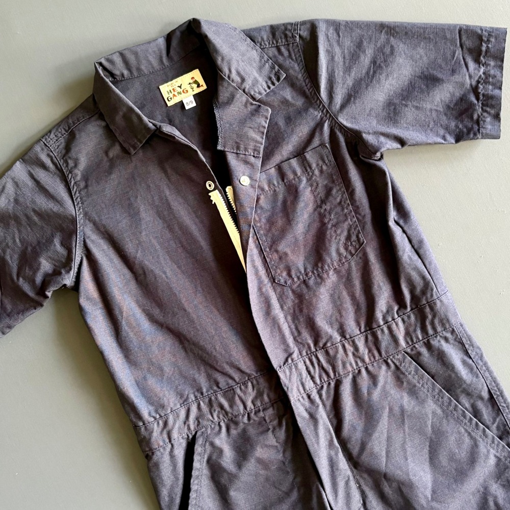 Hey Gang Kids Charcoal Grey Ripstop Utility Coveralls | Sz 8/9 | Made in Texas